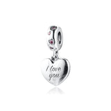 Mum Script Heart Dangle Charm Fits 925 Bracelets