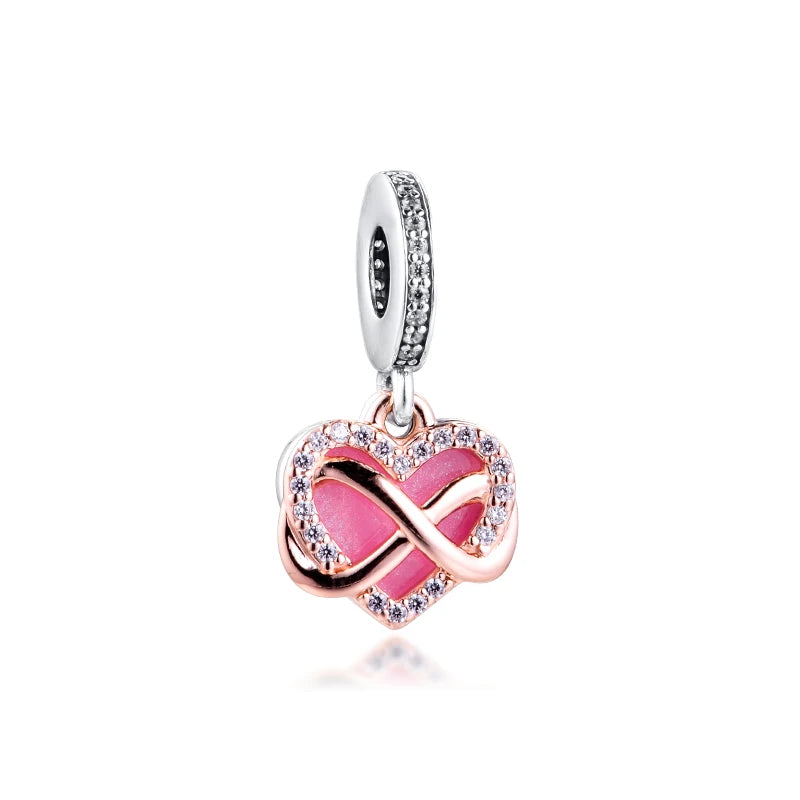 Sparkling Infinity Heart Dangle Charm Sterling Silver Jewelry for Women