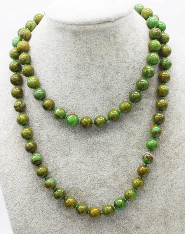 Agate Green Round 10mm Necklace 35inch Nature Beads Xmas Gift