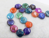 Agate Coin Faceted Multicolor 20mm Necklace 17inch Beads