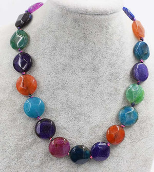 Agate Coin Faceted Multicolor 20mm Necklace 17inch Beads
