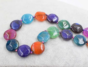 Agate Coin Faceted Multicolor 20mm Necklace 17inch Beads