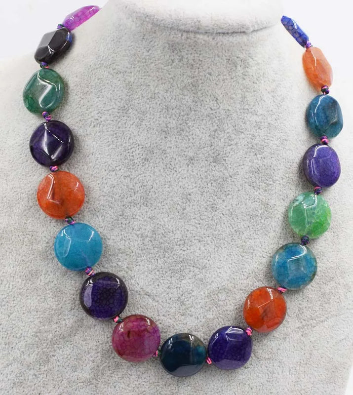 Agate Coin Faceted Multicolor 20mm Necklace 17inch Beads