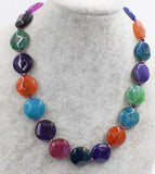Agate Coin Faceted Multicolor 20mm Necklace 17inch Beads