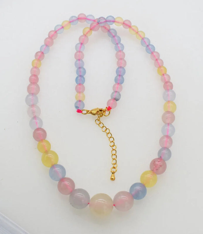Multicolor Agate Round Bead Necklace 20 inch