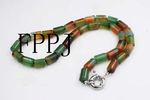 Agate Pillar Red Green Necklace 17 Inch Beads