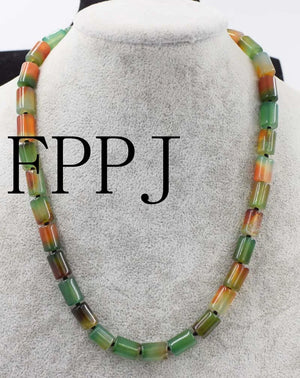 Agate Pillar Red Green Necklace 17 Inch Beads
