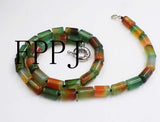 Agate Pillar Red Green Necklace 17 Inch Beads
