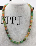 Agate Pillar Red Green Necklace 17 Inch Beads