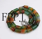 Agate Pillar Red Green Necklace 17 Inch Beads