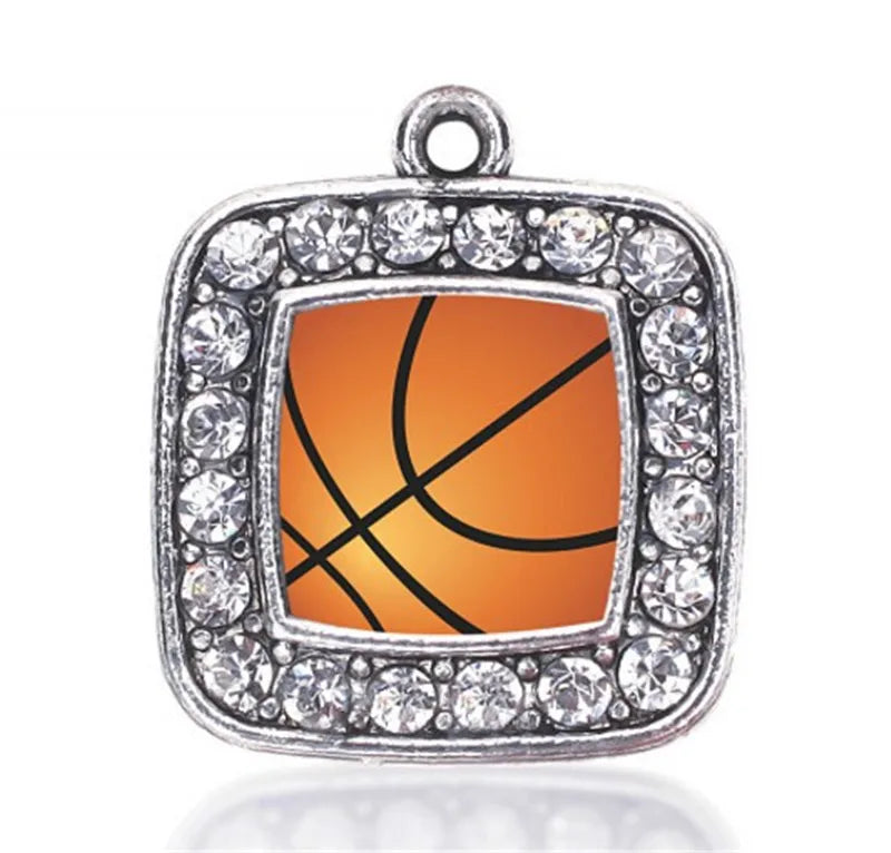 Basketball Square Charm Necklace Pendant Jewelry Gift