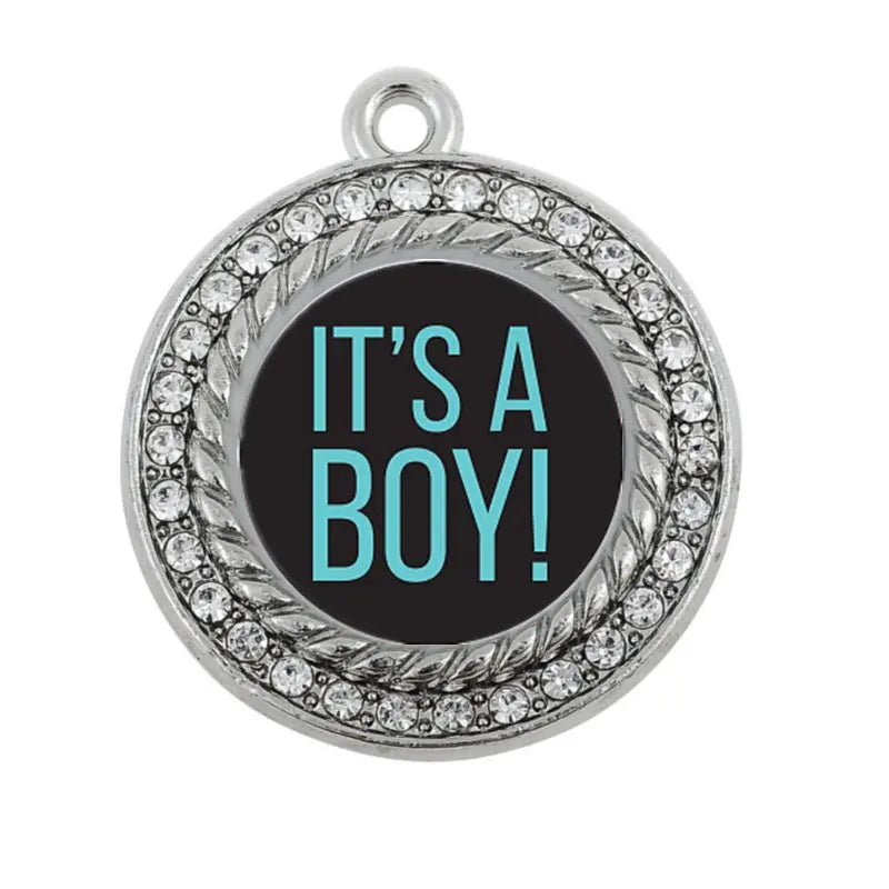 IT'S A BOY CIRCLE CHARM Antique Silver Plated Jewelry