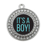 IT'S A BOY CIRCLE CHARM Antique Silver Plated Jewelry
