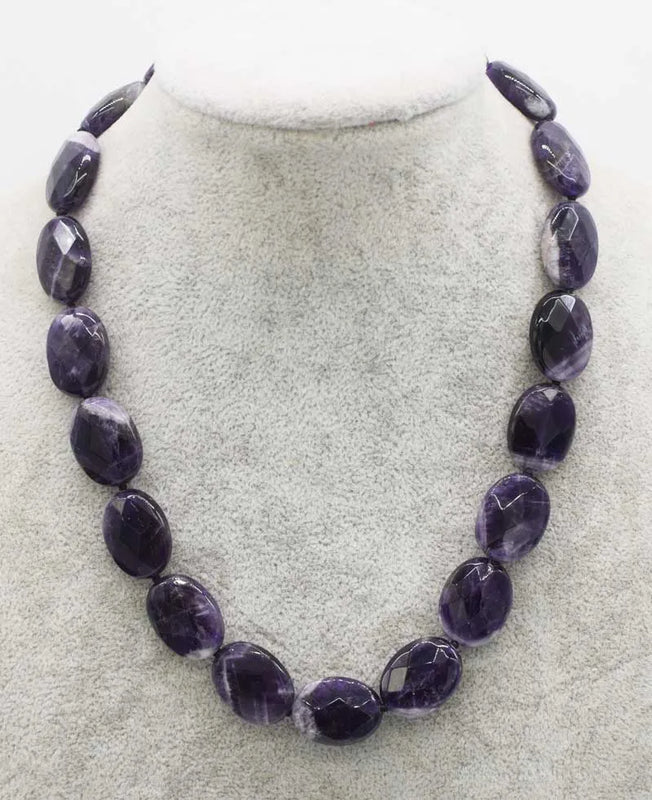 Amethyst Flat Oval Faceted 13*18mm Necklace 18inch