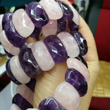 Amethyst & Rose Quartz Beads Bracelet Natural Gemstone Jewelry Bangle