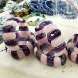 Amethyst & Rose Quartz Beads Bracelet Natural Gemstone Jewelry Bangle