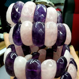Amethyst & Rose Quartz Beads Bracelet Natural Gemstone Jewelry Bangle