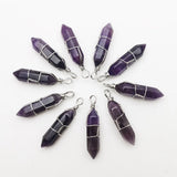 Amethyst Wire Winding Crystal Pillar Pendants for Jewelry Making
