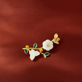 Enamel Pin Hetian Jade Flower Butterfly Brooch