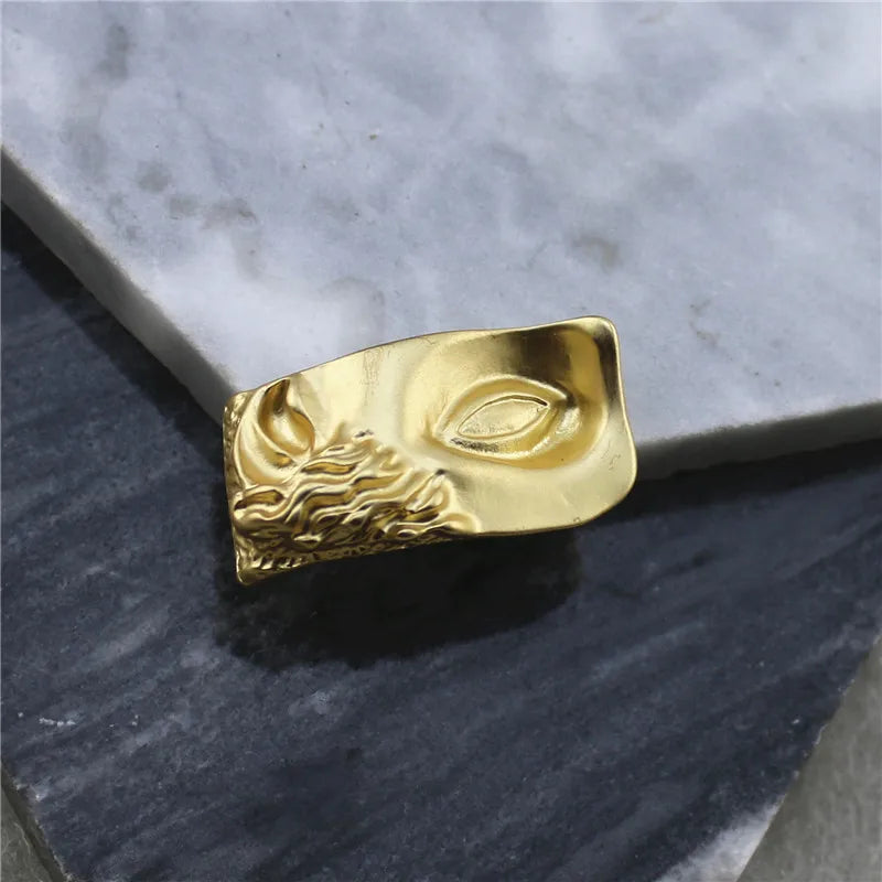 Exaggerated Half Face Mask Pin Brooch American Golden Face Unique Cold Wind