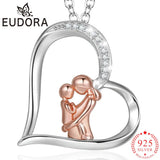 925 Sterling Silver Mother Baby Pendant Necklace with Box