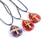 Ankh Necklace Natural Crystal Stone Chain Egyptian Gothic Jewelry