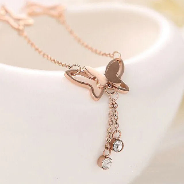 Metal Butterfly Rhinestone Anklets