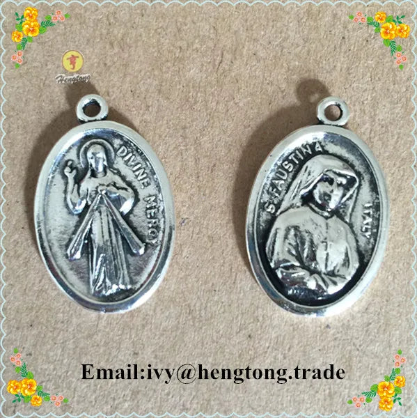 Antique Religious Pendant Charm, Rosary Divine Mercy S. Faustina Pendant Charm