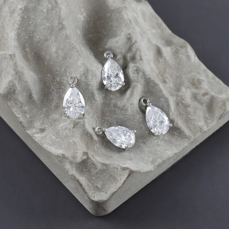 Rhodium Plated Zircon Pendant Jewelry Findings 10pcs/Lot