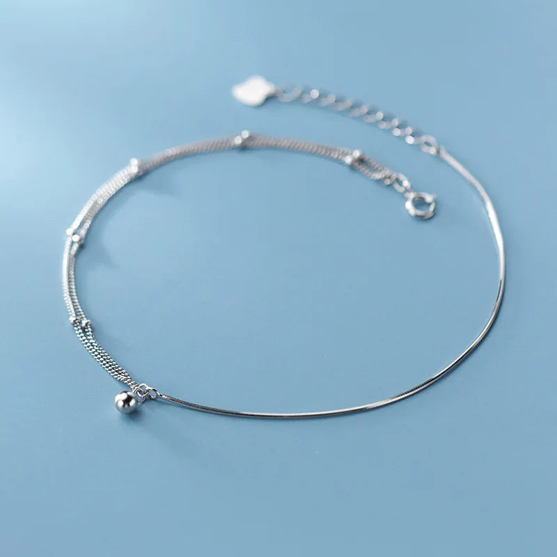 925 Silver Double Rows Chain & Snake Chain Anklet Bracelet