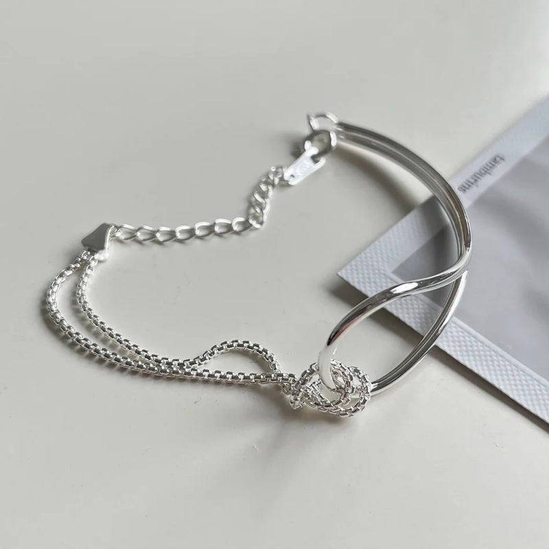 925 Silver Knot Chain & Half Cuff Bracelet Wrist Cuff