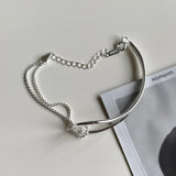 925 Silver Knot Chain & Half Cuff Bracelet Wrist Cuff