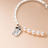 925 Silver Baroque Pearl Bracelet Square Cube Chain Wrist C-S4547