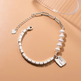 925 Silver Baroque Pearl Bracelet Square Cube Chain Wrist C-S4547