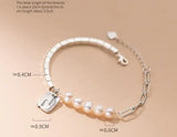 925 Silver Baroque Pearl Bracelet Square Cube Chain Wrist C-S4547