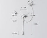 925 Sterling Silver Floral Flower CZ &Waterdrop Climber Stud Earrings