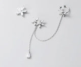 925 Sterling Silver Floral Flower CZ &Waterdrop Climber Stud Earrings