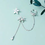 925 Sterling Silver Floral Flower CZ &Waterdrop Climber Stud Earrings