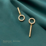 925 Silver Asymmetry Earrings Bar & Open Circle CZ Set