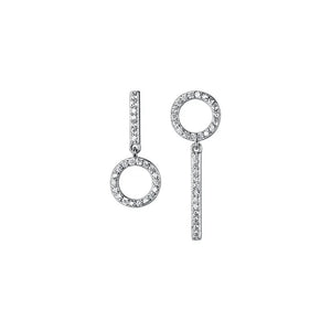 925 Silver Asymmetry Earrings Bar & Open Circle CZ Set