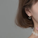 925 Silver Asymmetry Earrings Bar & Open Circle CZ Set