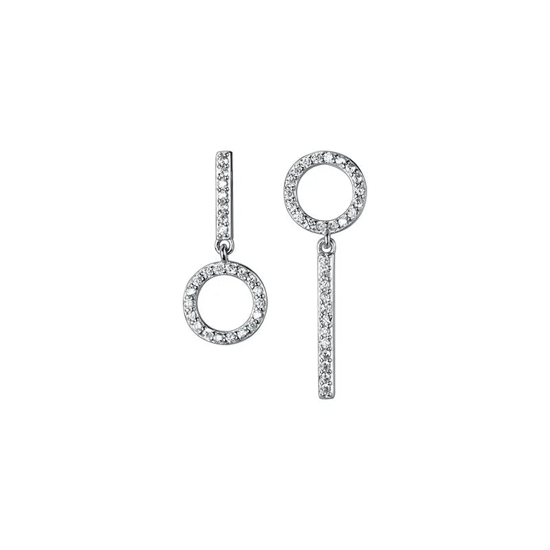 925 Silver Asymmetry Earrings Bar & Open Circle CZ Set