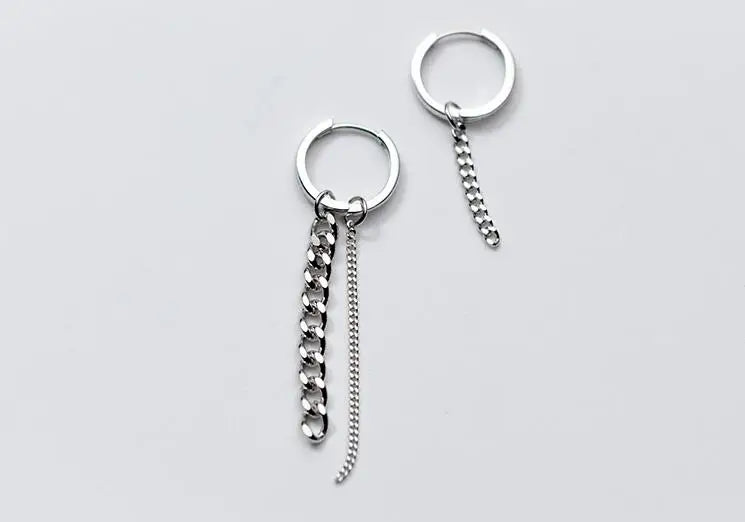 925 Sterling Silver Asymmetry Tassel Earrings GTLE2373