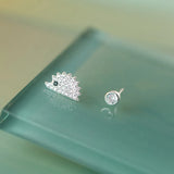 925 Silver Eye Hedgehog CZ Earrings Animal Jewelry
