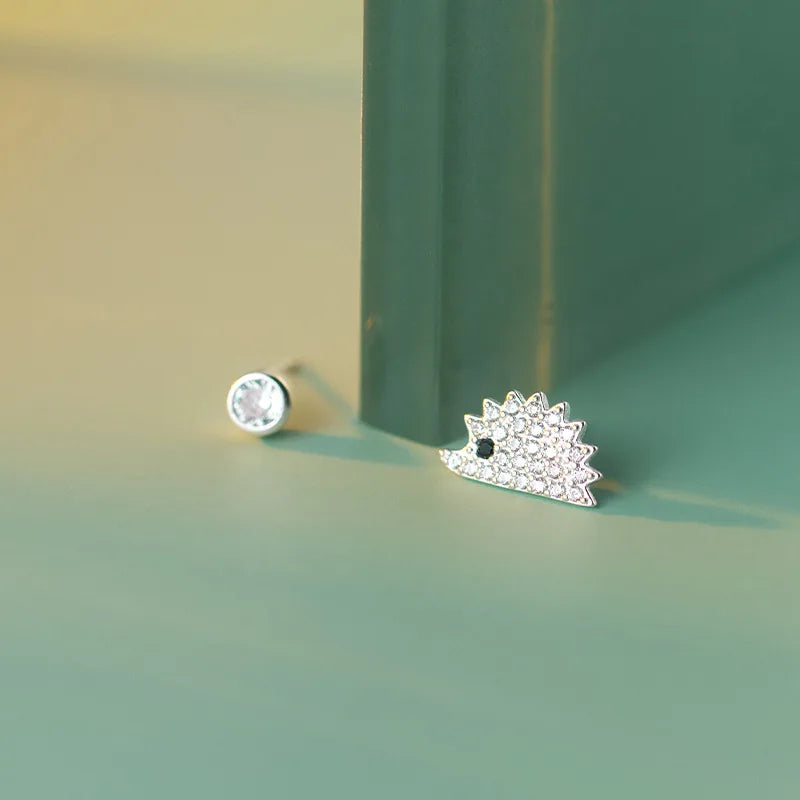 925 Silver Eye Hedgehog CZ Earrings Animal Jewelry