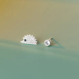 925 Silver Eye Hedgehog CZ Earrings Animal Jewelry