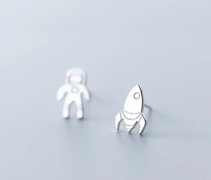 925 Sterling Silver Astronaut & Rocket Stud Earrings for Child GTLE2702