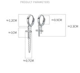 925 Silver CZ Cross Ear Hoop Chain Tassel Earrings