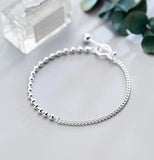 925 Silver Asymmetry Bracelet Polished Lucky Beads Chain GTLS748