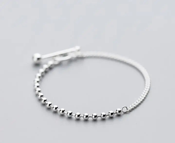 925 Silver Asymmetry Bracelet Polished Lucky Beads Chain GTLS748